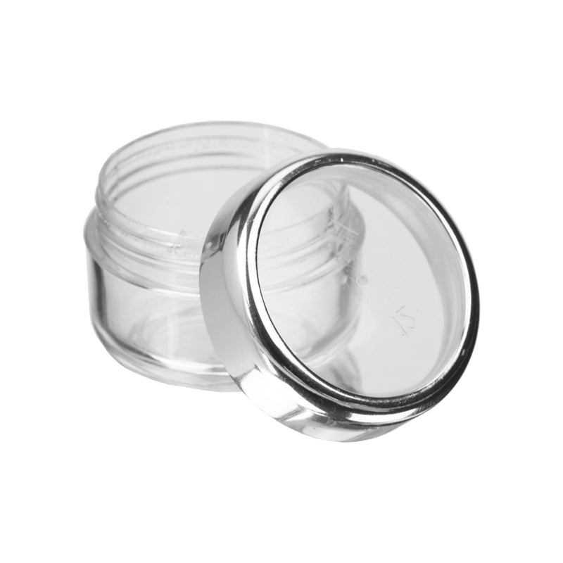 Kosmetik-Dose, Kunststoff, Glashell mit Chromfarbenem Ring, für 6 ml