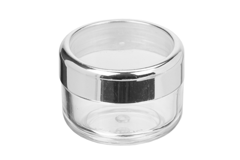 Kosmetik-Dose, Kunststoff, Glashell mit Chromfarbenem Ring, für 6 ml